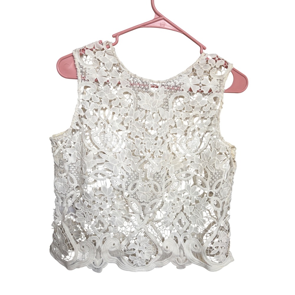 Acemi Tank Top Cream Boho Floral Guipure Lace Sleeveless Small